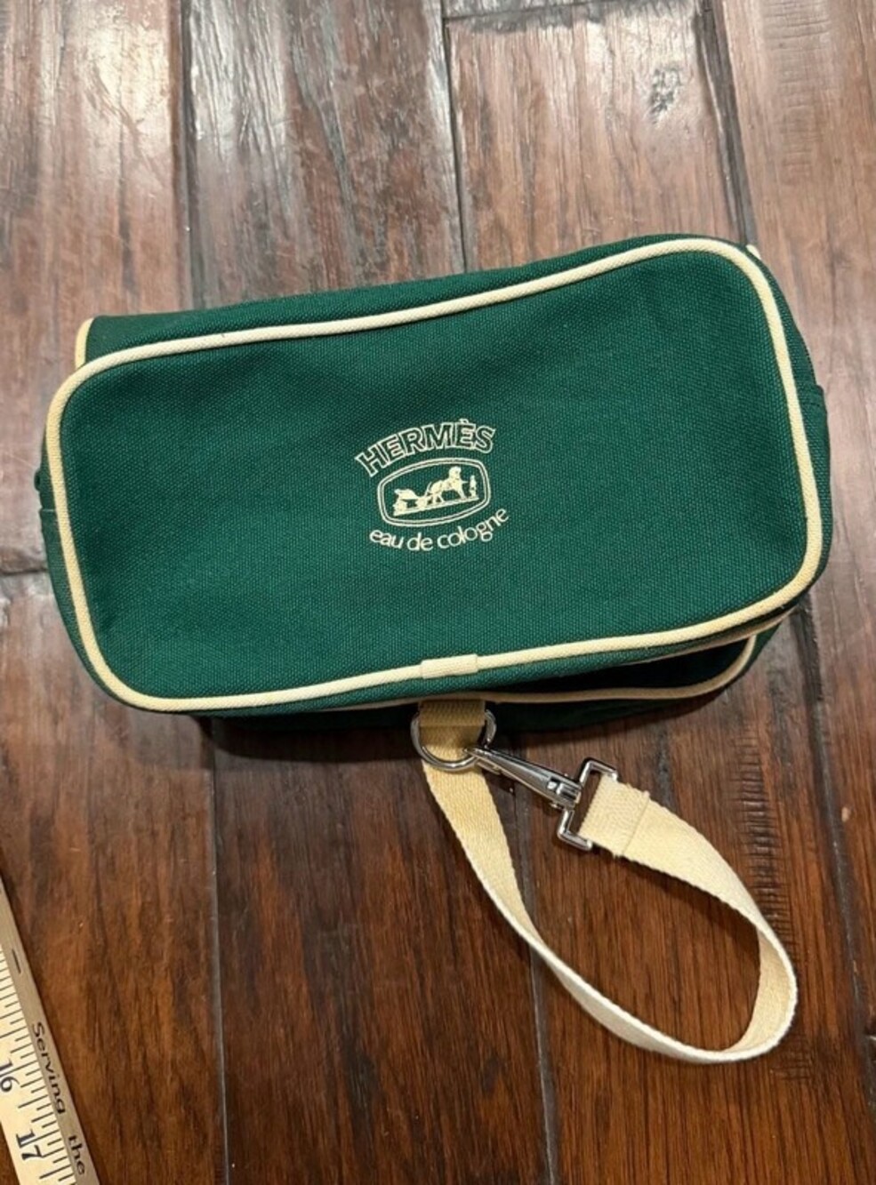 Vintage Hermès Eau de Cologne Green Canvas Promotional Toiletry Travel Pouch